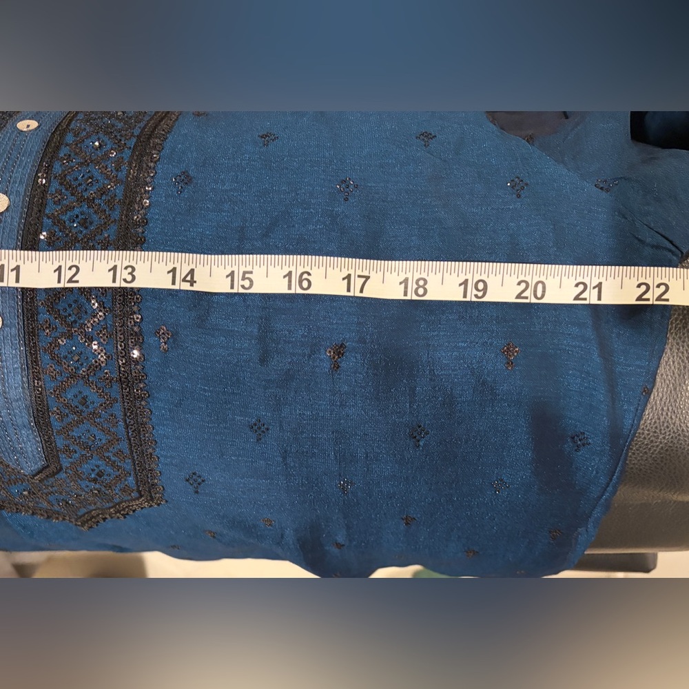 Men's Blue Kurta - Picture 12 of 16